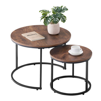 Nesting Coffee Table Set of 2, 23.6 in Round Coffee Table, Nesting Tables for Small Place, End Side Tables Night Stand with Metal Frame, for Living Room, Bedroom, Office