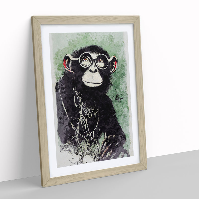 XV1022-5150X Monkey No.2 - Single Picture Frame Painting, 46cm H x 34cm W x 2cm D, Oak