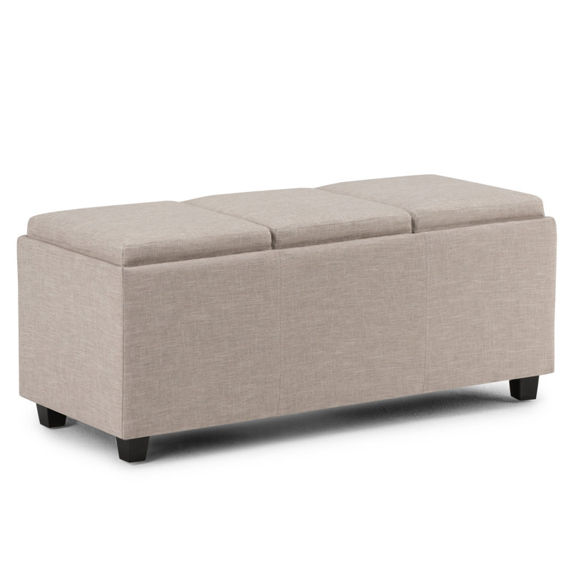 Avalon 42"W Upholstered Storage Ottoman with 3 Flip-Over Serving Trays, Natural Linen Look Polyester Fabric
