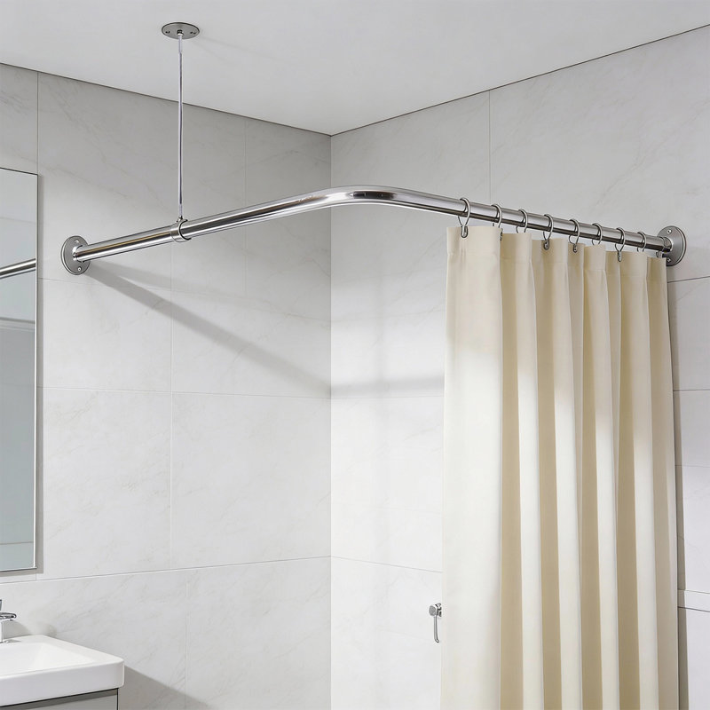 Tringle de douche 36 po avec support de plafond, tringle à rideau de douche en métal, finition chromée, 36"