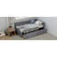 Lit de coin en L de style moderne avec lit simple en lin et deux tiroirs de rangement, gris-84996549