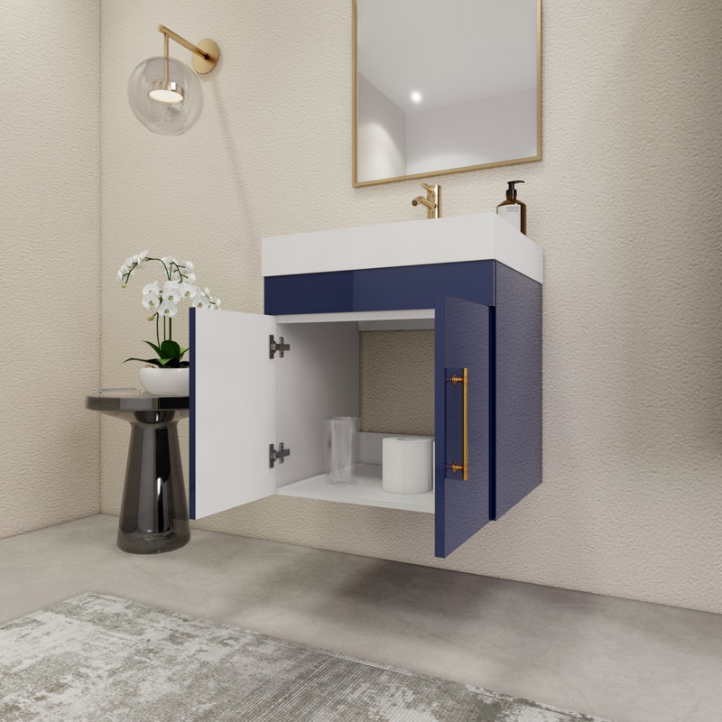 23.6" Wall-Mounted Single Bathroom Vanity Set, Night Blue