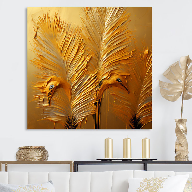 Plumes d'autruche dorées I, Toile tendue, 16" H x 16" W