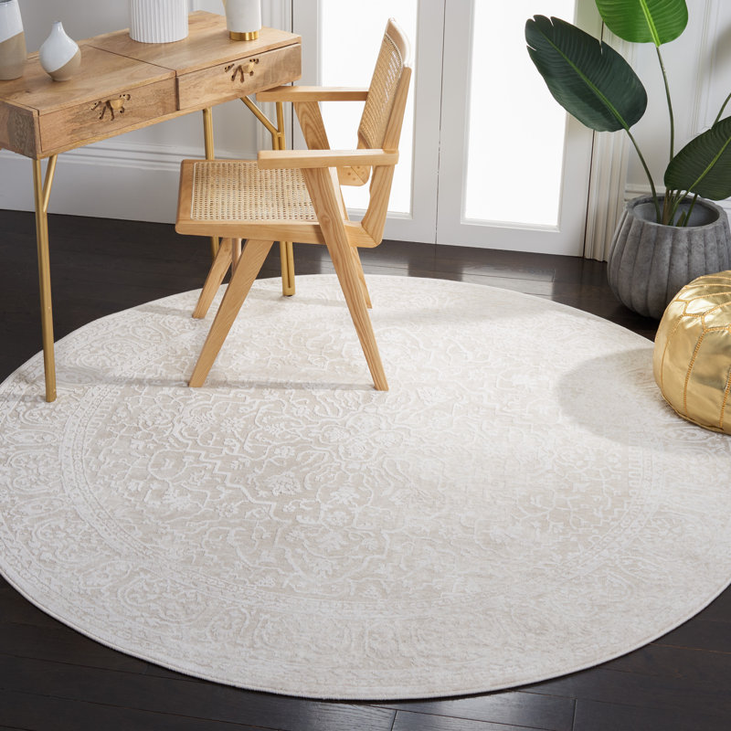 Reflection Traditional Area Rug In Creme / Ivory, Round 201 cm