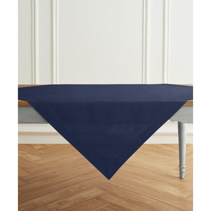 Dru Cotton Linen Plain Table Throw, Navy