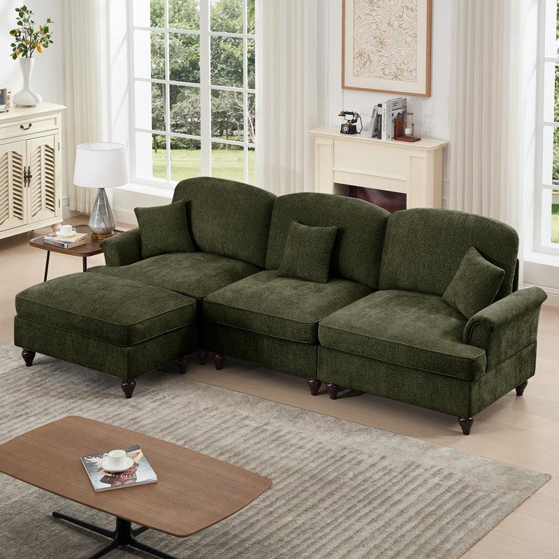 Elegant Mid Century Large Sofa, Green