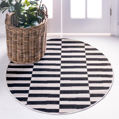 Arzilla Striped Ivory/Black Area Rug