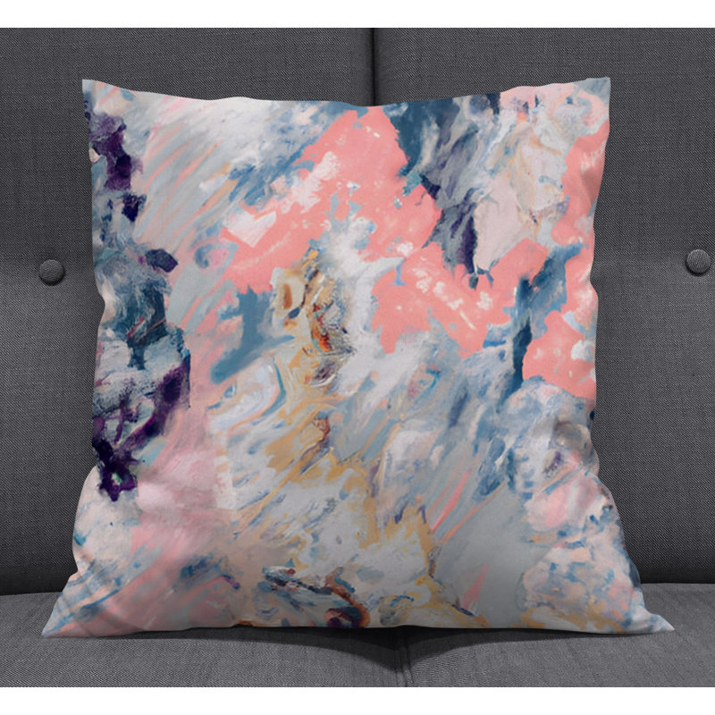 Throw Pillow With Insert, 20"H x 20"W, Blue/Pink Abstract 6