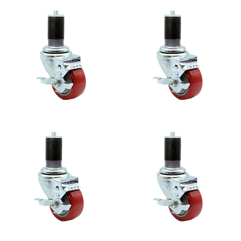 Roulettes extensibles en polyuréthane avec frein, Rouge