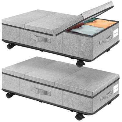 Rolling Underbed Storage Containers With Lids, Under Bed Shoe Storage Bins Organizer With Reinforced Metal Bottom Support And Three Handles, 2 Pack Grey