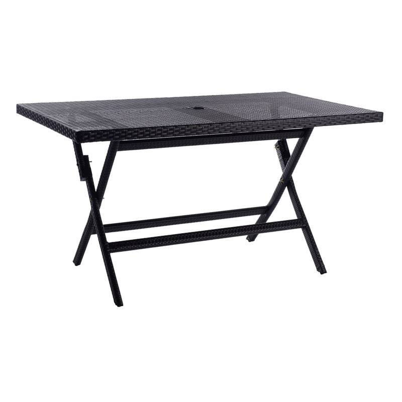 Ched Rectangular Metal Folding Outdoor Dining Table With Umbrella Hole , 55'' in. W 31.25'' in. D, Black