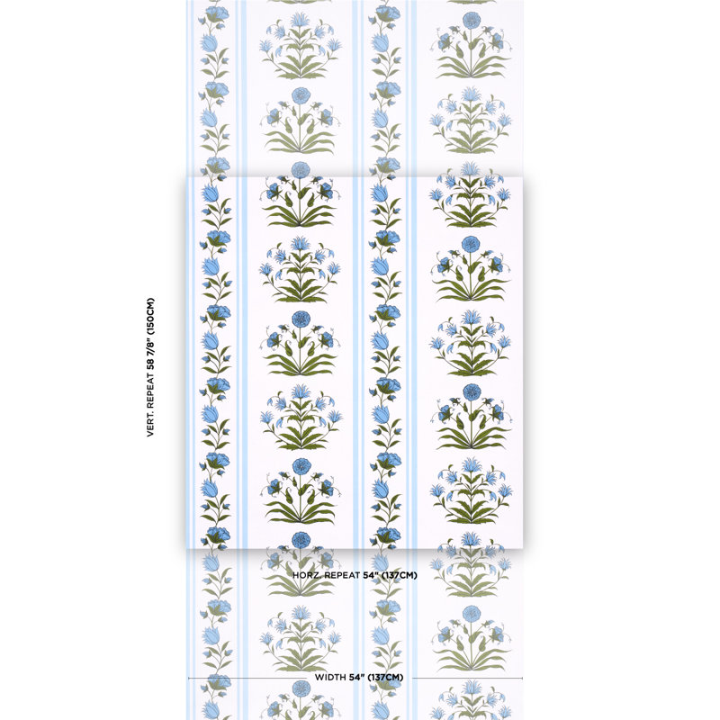 Schumacher x Marie-Anne Oudejans Poppy Stripes Wallpaper, Blue