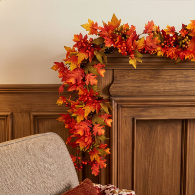 AUTUMN BLAZE - 6ft x 10" Garland with Warm White LED Microbulbs  