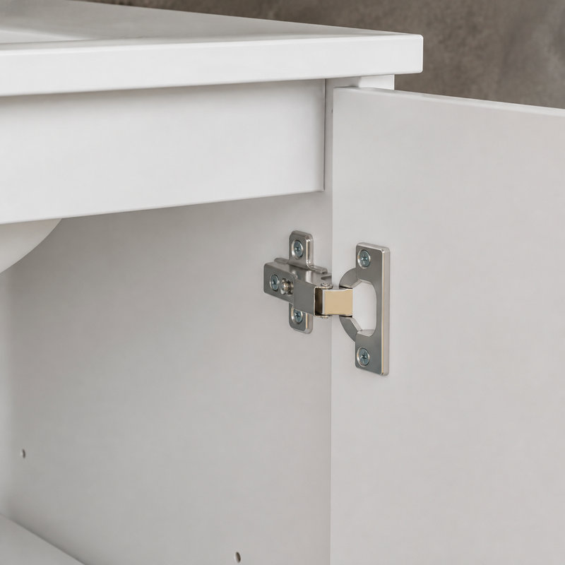 Ensemble meuble-lavabo moderne de 61,2 cm (24,09 pouces) avec lavabo, armoire blanche brillante ondulée, poignées dorées, tablette réglable, meuble de rangement autoportant