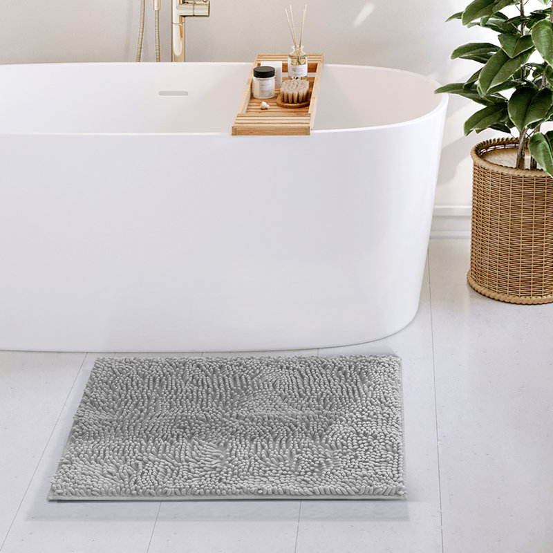 Kalyce Ultra Absorbent Non-Slip Chenille Bath Rug, Silver, 17"W x 24"L