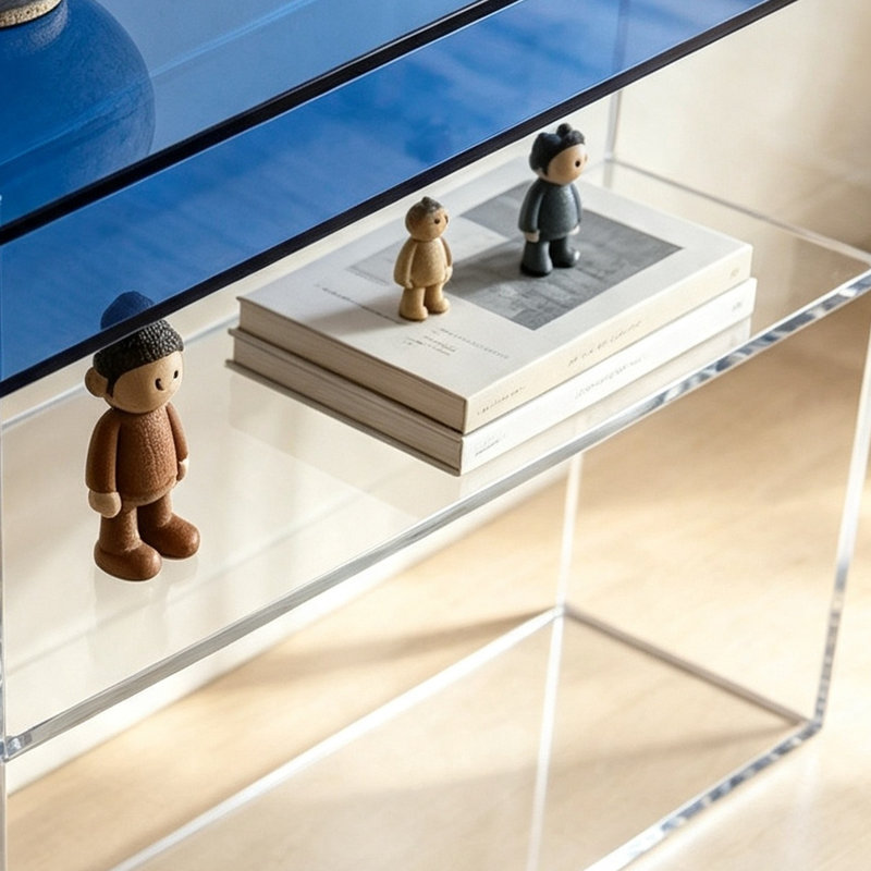 Console en acrylique transparent à base transparente, H 31,5 po x l 39,37 po x P 11,81 po