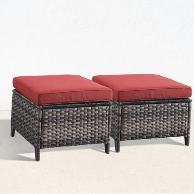 Schutt Wicker Outdoor Ottoman with Cushions