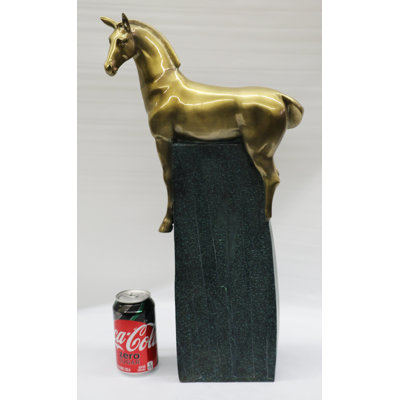 Vinuki Large Extra Large Green And Gold Patina Stallion Horse Bronze Sculpture Figurine