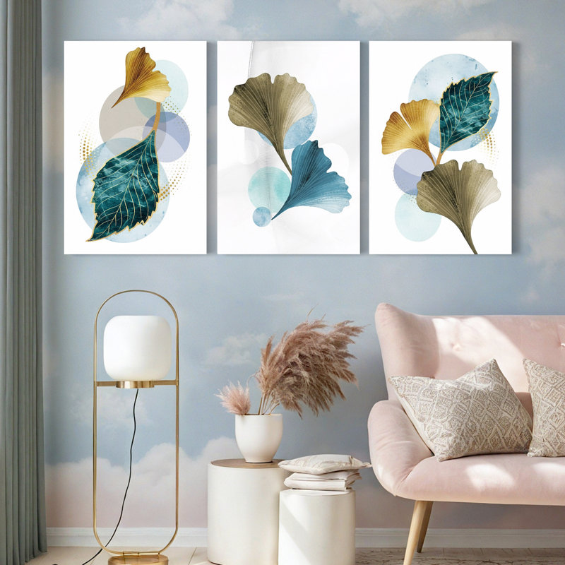 Motif abstrait de feuilles, reproduction d'art sur toile, ensemble botanique moderne (ensemble de 3), H 18 po x l 36 po