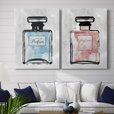 Blue Wash Perfume - Matted and Framed Under Glass, Set of 2, Large Living Room Wall Art