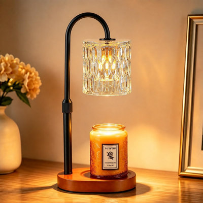 Chauffe-bougie électrique avec minuterie, lampe à bougie à intensité variable et hauteur réglable, brûleur à cire pour bougies en pot, socle en bois, décoration florale, cadeau pour femme ou maman, bois de noyer
