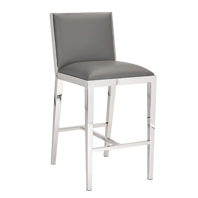 Upholstered Counter Stool with Metal Frame, Gray