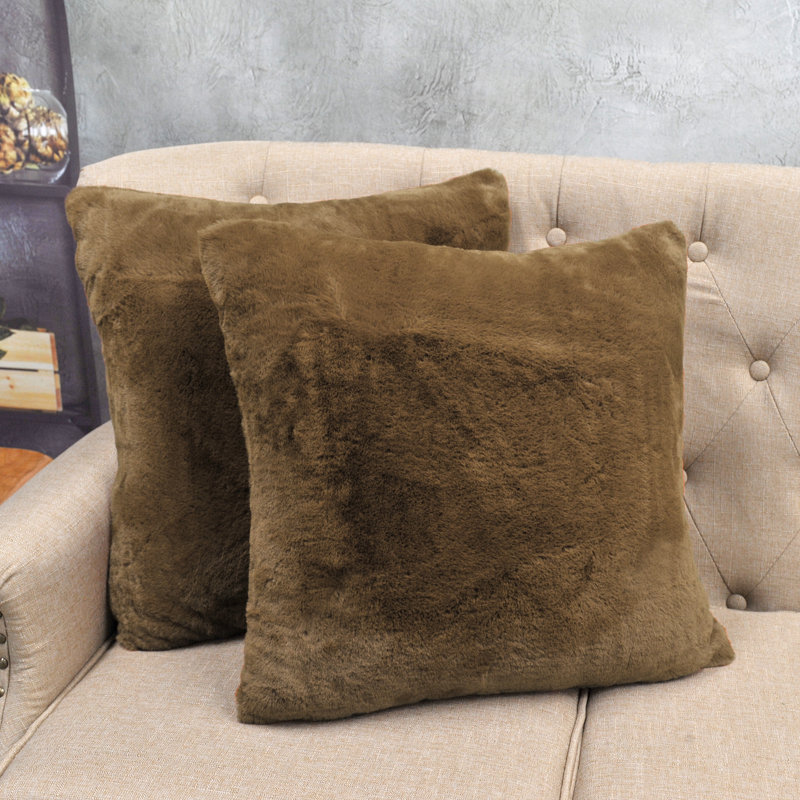 Housse de coussin unie en fausse fourrure, Loutre