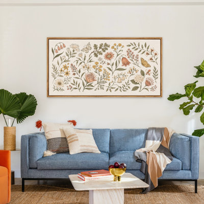 Framed Vintage Botanical Specimen Collection Canvas Wall Art, Large Horizontal Nature Artwork for Living Room 60"W x 30"H