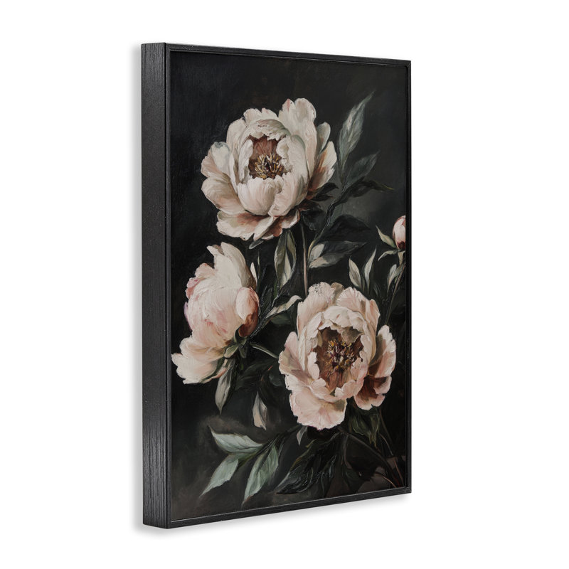 «Dusty Pink Roses», reproduction de giclée par Petal Prints Design, H 18 po x l 12 po, Giclée encadrée noir minuit