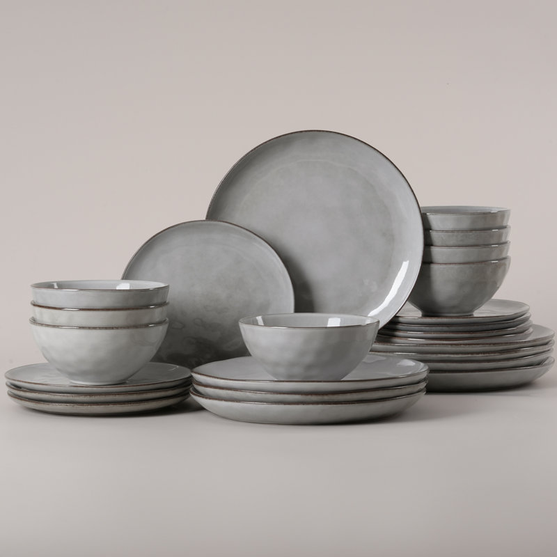 24-Piece Dinnerware Sets, Stoneware Dish Set (Set of 8), Gray
