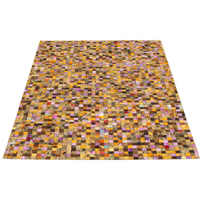Tapis rectangulaire en cuir de vache fait à la main en patchwork de 5 pi 2 po x 8 pi 3 po Costinela