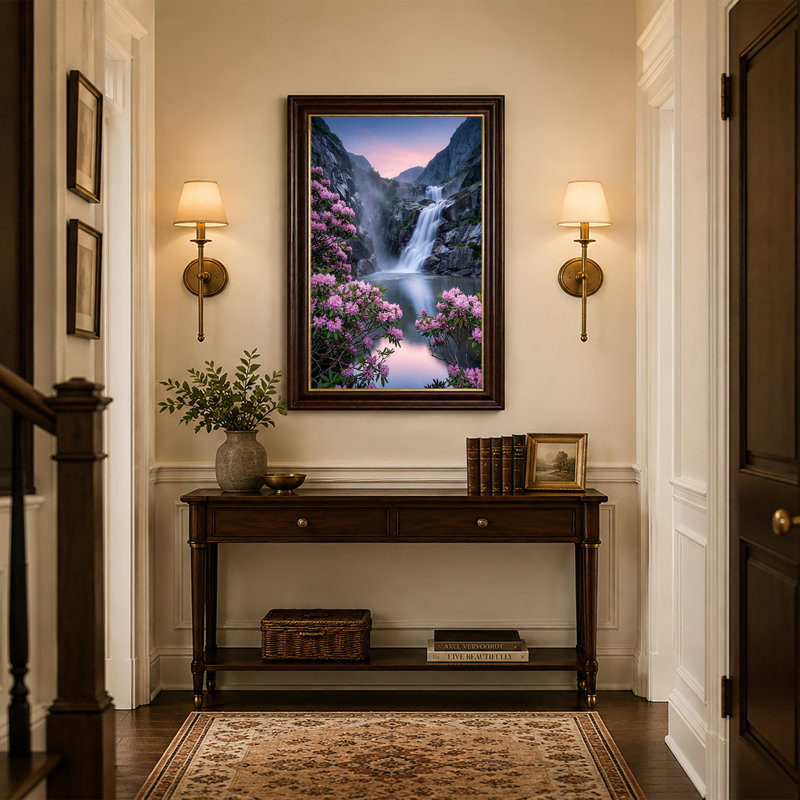 Art mural sur toile Misty Waterfall Over Gray Rocks, H 18 po x l 12 po