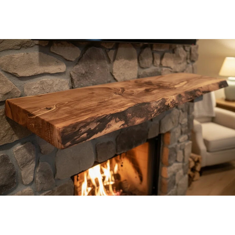 Custom Narrow Live Edge Spalted Maple Rustic Wood Floating Shelves|Ambrosia Maple Narrow Wood Wall Shelves