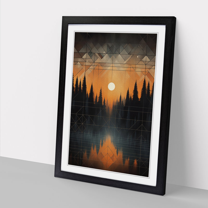 Winter Forest Geometric - Single Picture Frame Print on Wood, 34cm H x 25cm W x 2cm D, Black