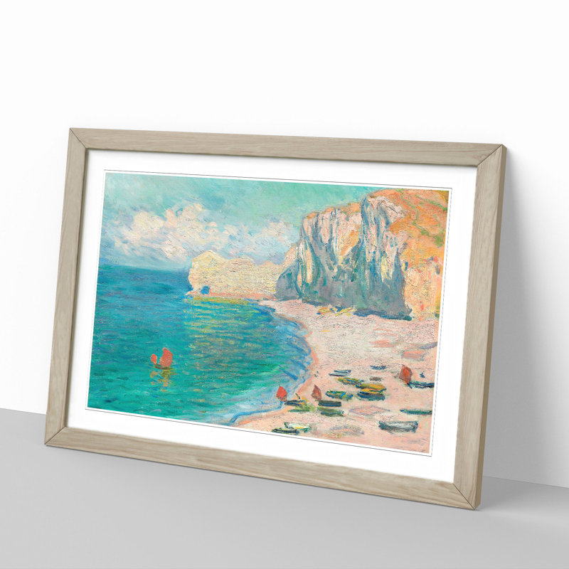 Beach and the Falaise D'Amont by Claude Monet - Picture Frame Painting, 48cm H x 65cm W x 2cm D, Oak Framed