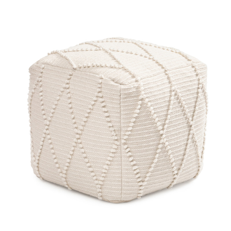 Orvella 17' Ivory Rectangular Upholstered Pouf Ottoman, Ivory