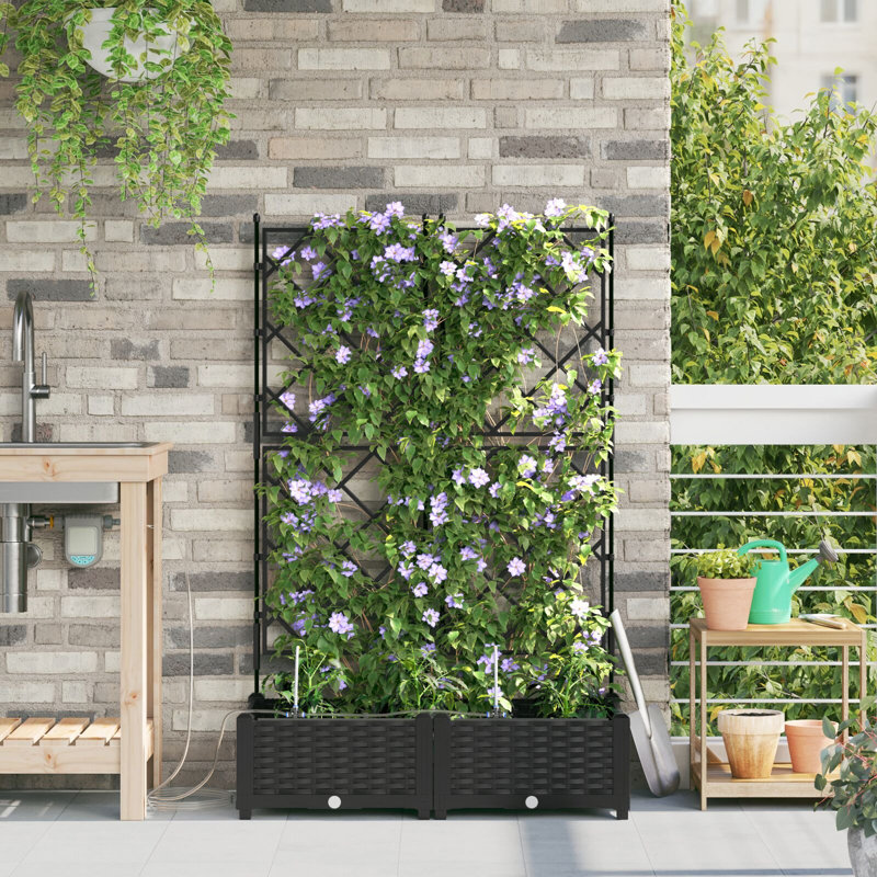Garden Planter Plastic Resin Planters, Black, 126cm H x80cm W x 40cm D