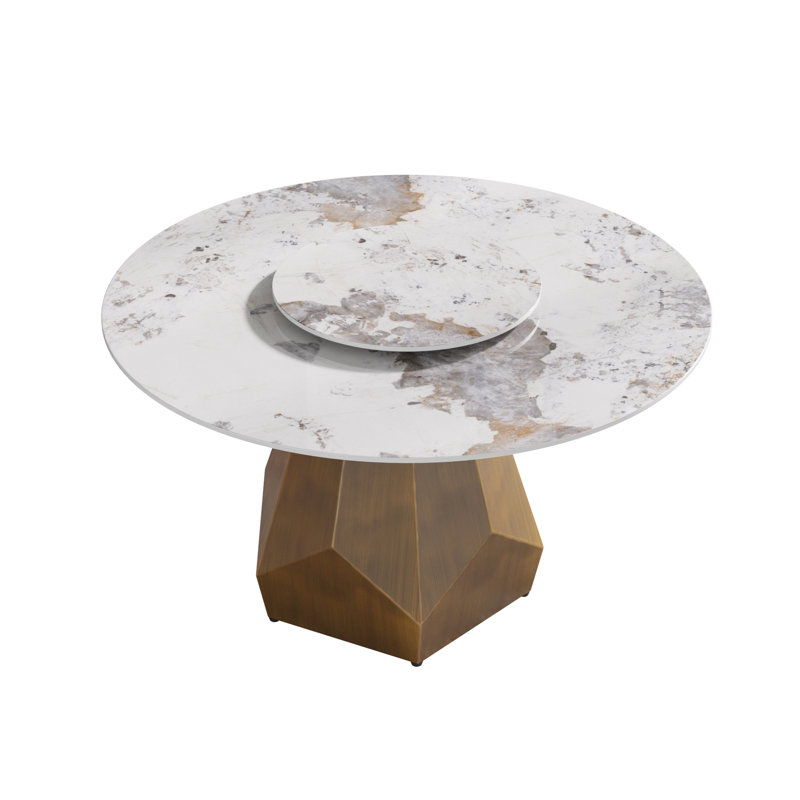 Table de salle à manger 53 po ronde en marbre avec base en métal, marbre artificiel pour 6 personnes, table de salle à manger / cuisine de salle à manger, blanc (table de salle à manger seulement)