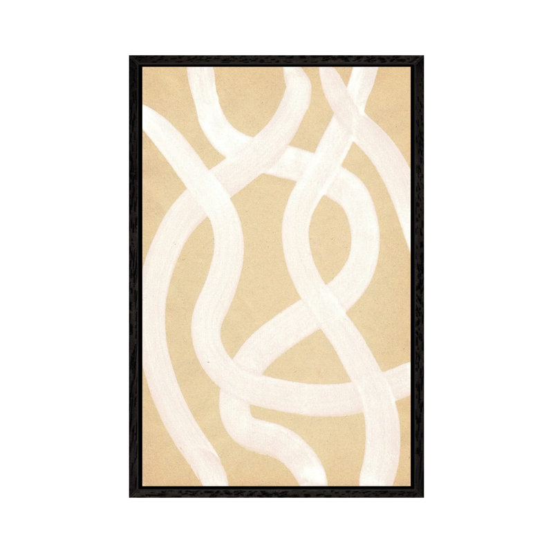 Neutral Stripes by Whales Way - Painting on Canvas, 66.04cm H x 45.72cm W x 3.81cm D, Black Framed