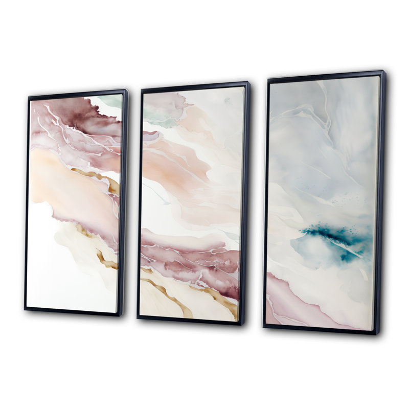 «Sudden Solitude in Elevated Blush III», ensemble d'art mural abstrait à l'encre liquide, H 32 po x l 48 po x P 1 po