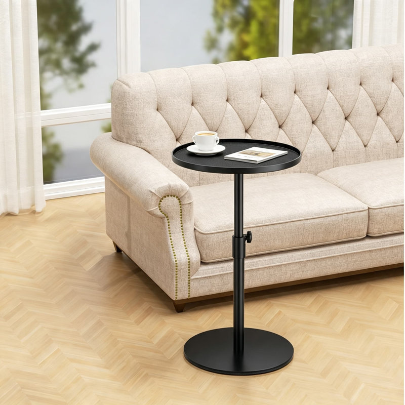 Table de bout en métal avec hauteur réglable, table d'appoint peu encombrante pour le salon, la chambre à coucher, le balcon, le bureau, l'intérieur et l'extérieur, table à boissons ronde moderne avec rebord surélevé et finition facile à nettoyer
