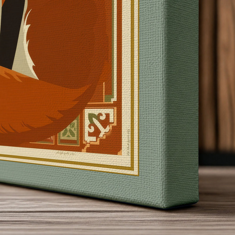 Dignified Fox in Gold Art Deco - Wrapped Canvas, 36x24 - 91.4 x 61.0 cm, Sage Border