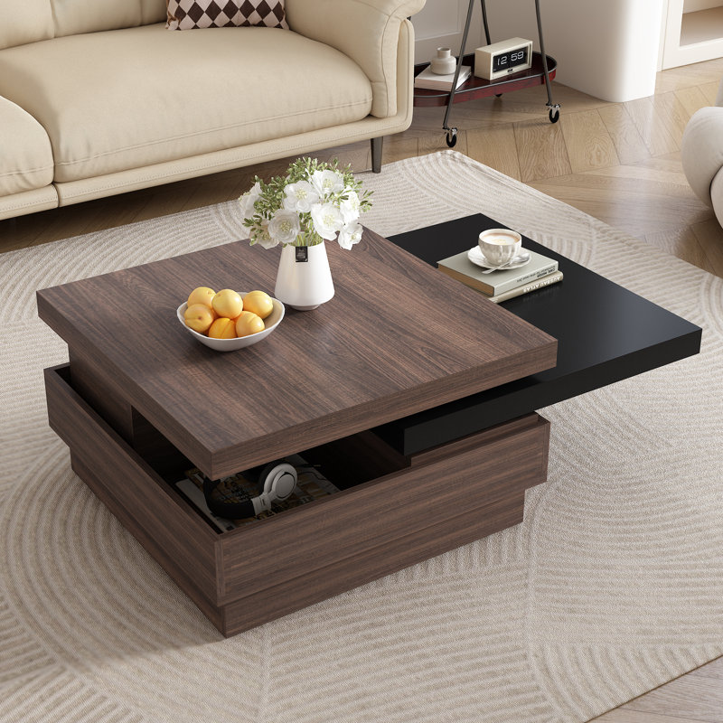 Table basse rotative avec grain de bois, Noir, noir, noir, noir