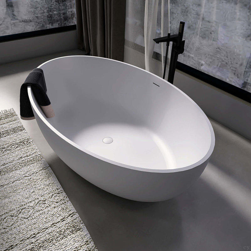 Baignoire de trempage autoportante à surface solide de 67 pouces pour salle de bain, Blanc mat