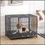 Chenil en cage 43 po en métal robuste avec roues verrouillables, porte double et plateau amovible, gris