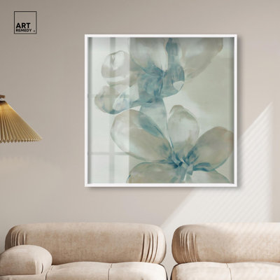 Décoration murale florale sarcelle Magnolia III par Art Remedy, cadre blanc, 40 x 40