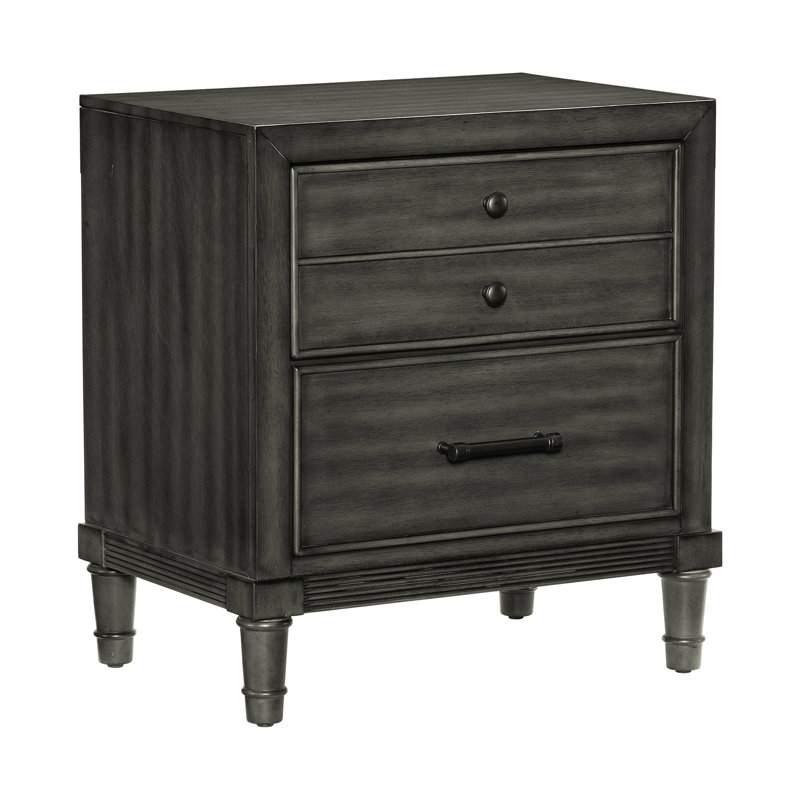 Table de chevet de style transitionnel au fini gris avec placage - Decor Choice