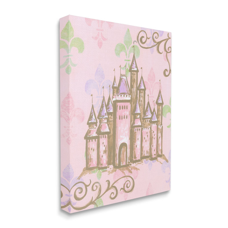 Château avec fleur de lis sur fond rose, Toile tendue, H 48 po x l 36 po