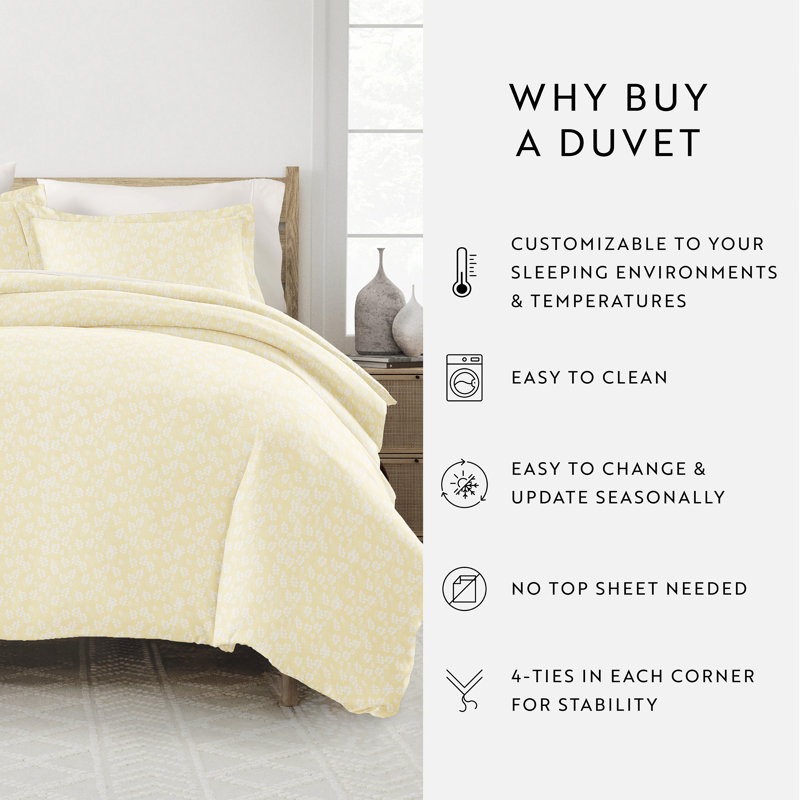 Becky Cameron Floral Duvet Cover, Yellow,  Full/Queen Duvet Cover + 2 Standard Shams