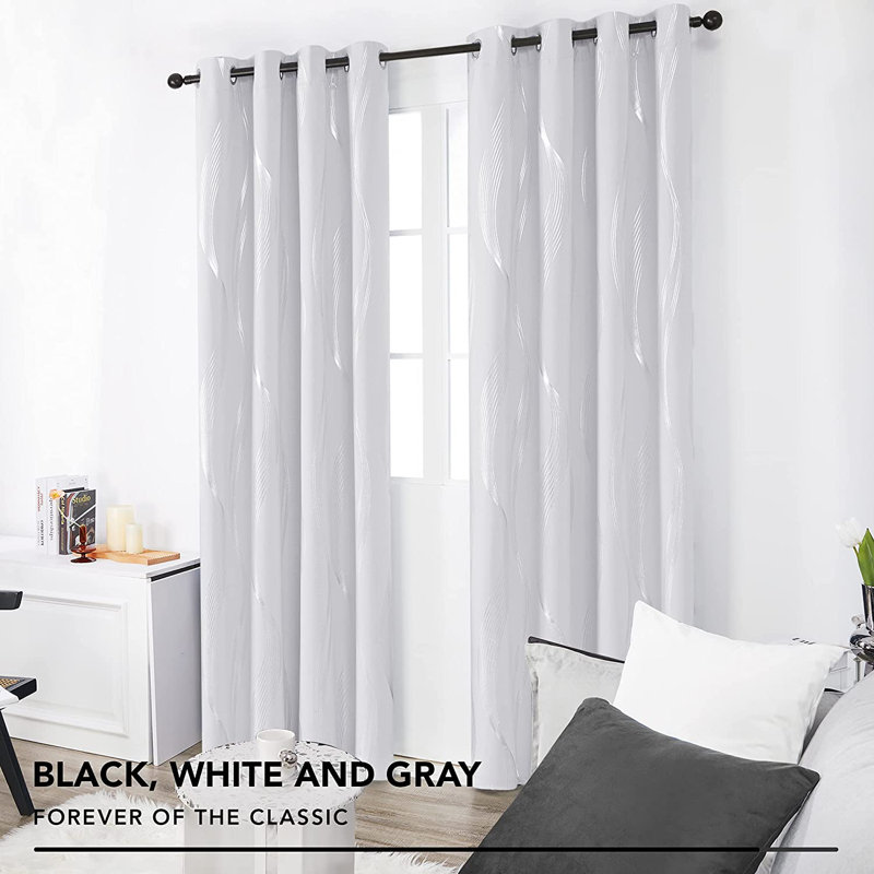 Prewett Super Soft Eyelet Room Darkening Thermal Curtains, Greyish White, Width 117 x Drop 138cm